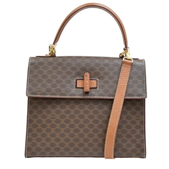 Share CELINE Logo Macadam 2Way Pattern Shoulder Hand Bag PVC Leather Brown 37EE9 - Picture 1 of 16